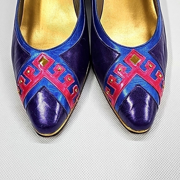 80's vintage Margaret J color block leather pumps - Picture 2 of 12